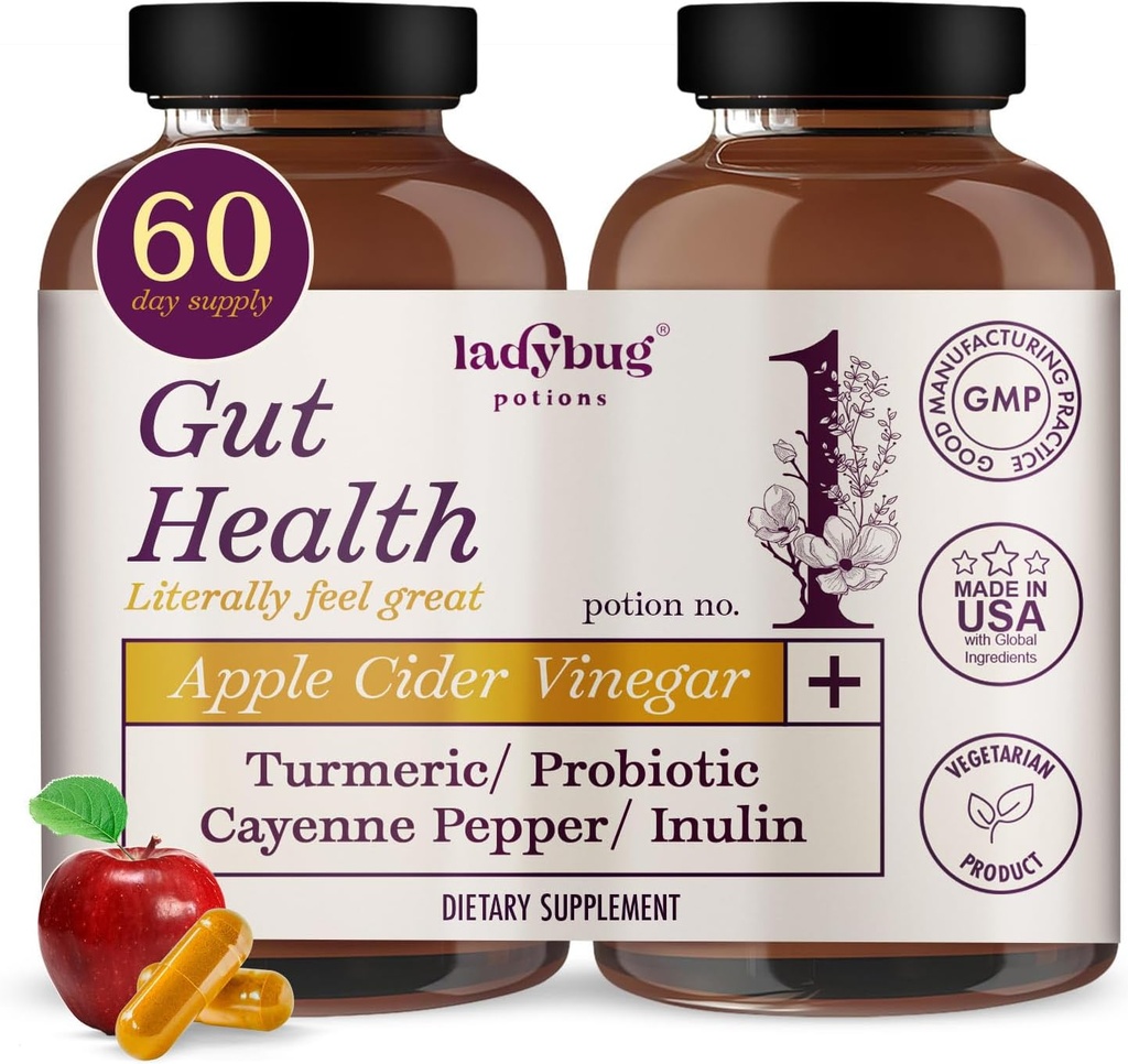 Organic Apple Cider Vinegar 30Capsules 2Pack Raw Premium Apple Cider Vinegar Capsules, ACV Pills With Turmeric Root Extract Probiotic Blend, Cayenne Pepper, Inulin & Black Pepper for Digestion & Detox