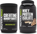 NutraBio Creatine Monohydrate, Unflavored, 500g and Whey Protein Isolate, Chocolate Peanut Butter, Supplement Bundle - Muscle Energy, Lean Muscle Growth, Recovery, and Strength