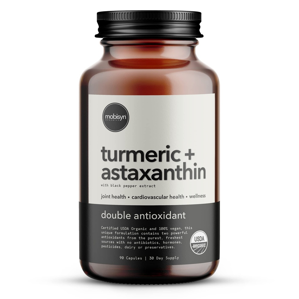 Organic Astaxanthin 12mg Plus Turmeric 1500mg, Black Pepper Extract, Υψηλή Απορρόφηση, Μάτι, Καρδιά, Δέρμα, Κοινή, Vegan, Χωρίς Γλουτένη, Μη-ΓΤΟ, Διπλό Αντιοξειδωτικό, Turmeric Curcumin Supplement, 30-Ημέρες
