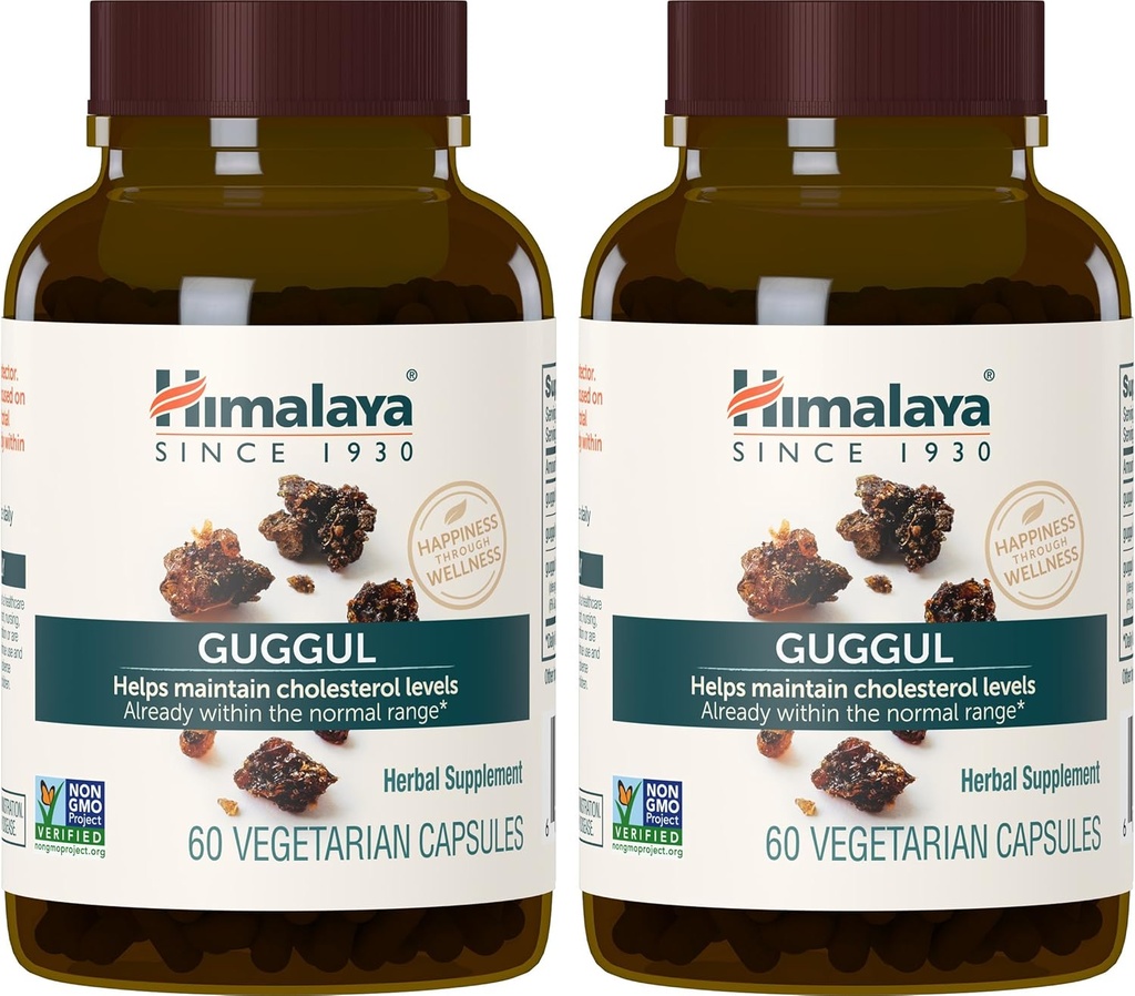 Himalaya Guggul, συμπλήρωμα χοληστερόλης για υγιή επίπεδα LDL, HDL, και τριγλυκερίδια, 750 mg, 60 κάψουλες χορτοφάγων, 1 μήνα προσφοράς, 2 συσκευασίες
