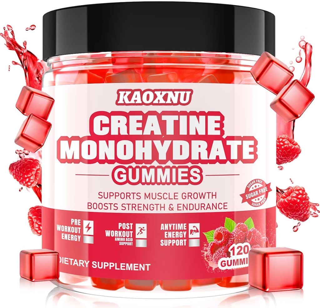 Creatine Monohydrate Gummies for Men & Women 120 CT - 5000mg Creatine Monohydrate per Serving - Ζάχαρη Δωρεάν Μασώμενο Creatine for Muscle Strength, Mus Builder, Energy Boost (Raspberry Flavor)