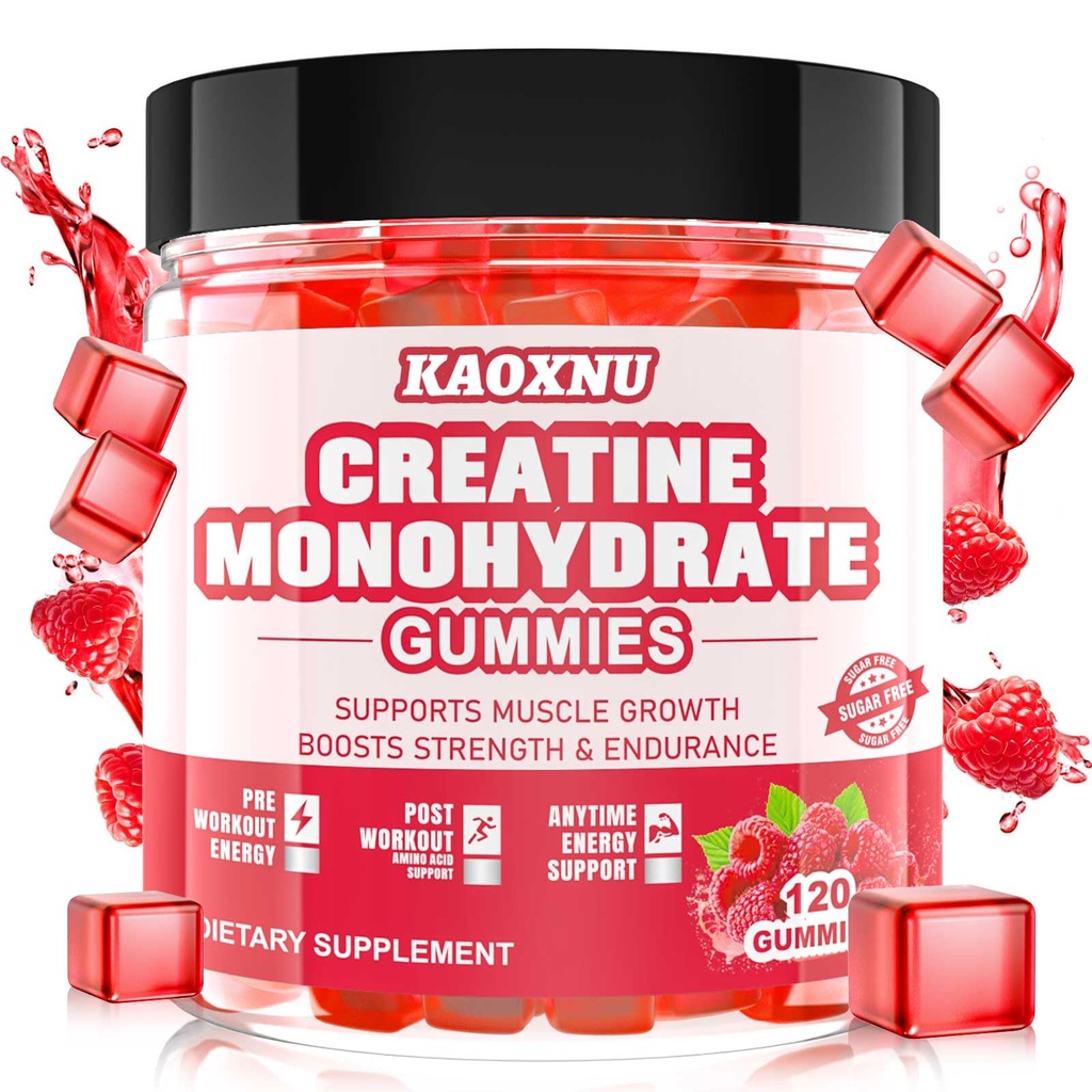 Creatine Monohydrate Gummies for Men & Women 120 CT - 5000mg Creatine Monohydrate per Serving - Ζάχαρη Δωρεάν Μασώμενο Creatine for Muscle Strength, Muscle Builder, Energy Boost (Raspberry Flavor)