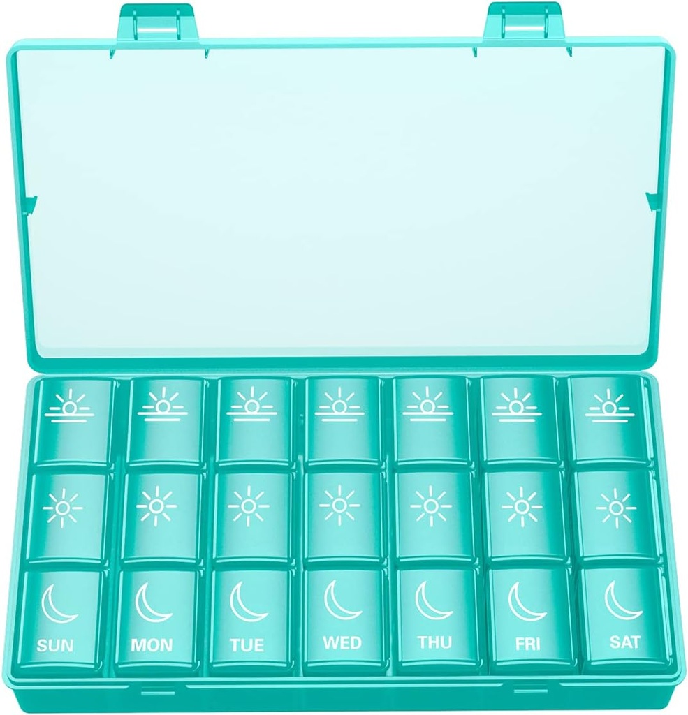 BUG HULL Weekly Pill Organizer 3X την ημέρα, Καθημερινή 7 Ημέρα Ιατρικής Pill Organizer 3 φορές την ημέρα, Travel Pill υπόθεση εμπορευματοκιβώτιο για βιταμίνες, συμπληρώματα