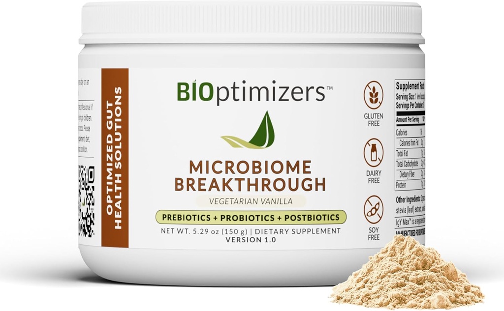Microbiome BreakthroughTM Gut Support powder – Vegetarian Vanilla – Με προβιοτικά, πρεβιοτικά, και IgY Max® – Πηγή L-Glutamine – Υποστηρίζει Digestive Comfort, αέριο & Bloating Relief 30 Υπηρεσίες*