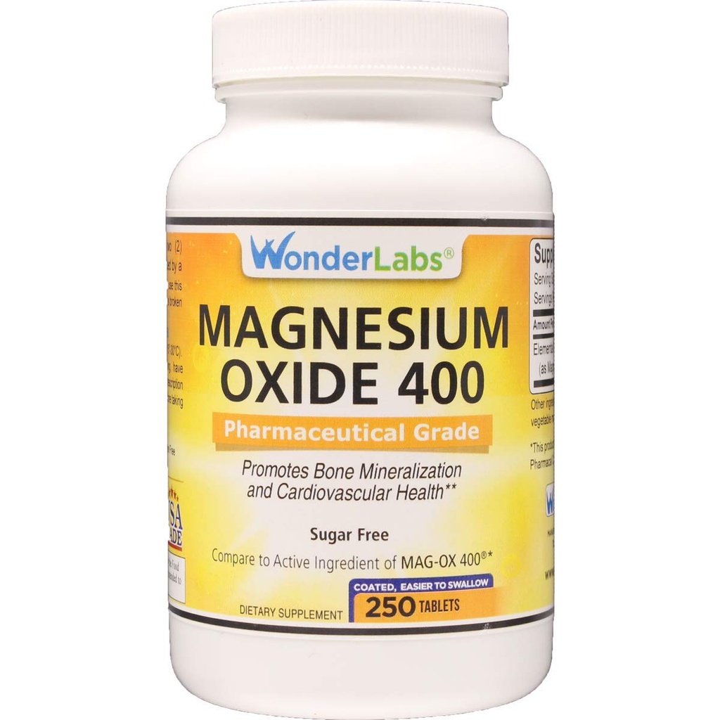 Wonder Labs Μαγνήσιο Οξείδιο 400, 483mg Φαρμακευτικού Βαθμού Οξειδίου Μαγνησίου** Σύγκριση με MAG- OX 400 ® - 250 δισκία