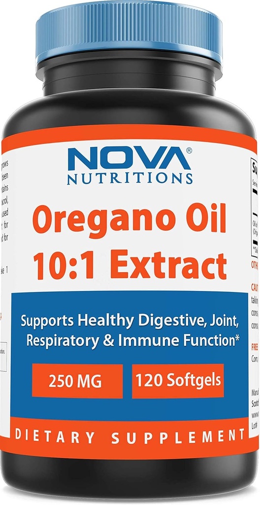 Nova Διατροφές Ρίγανο Oil 250 mg 10:1 Extract - Μη ΓΤΟ & Χωρίς γλουτένη - Λάδι από χάπια Ρίγανη - Ανοσοποιητική Υποστήριξη - 120 Softgels