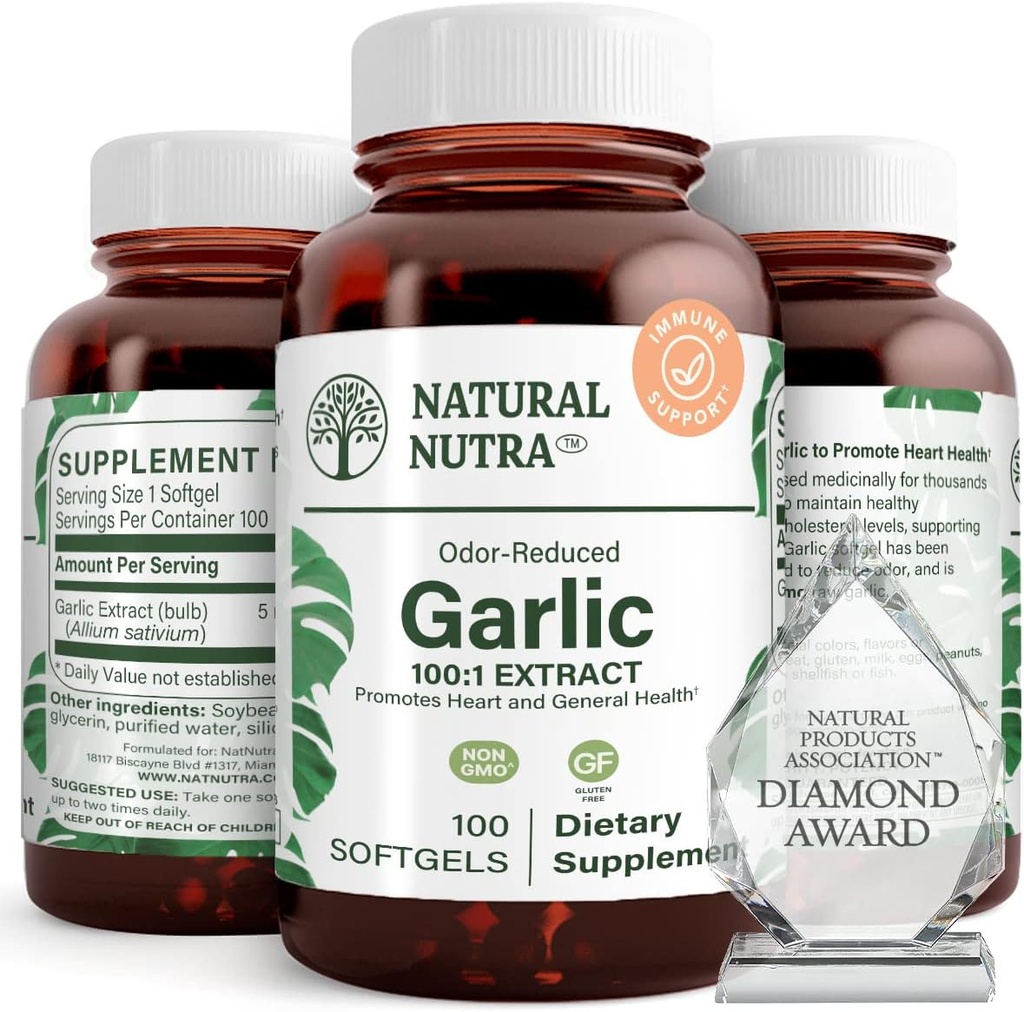 Natural Nutra Odorless συμπλήρωμα σκόρδου, οργανικά χάπια για Boost Heart Health & Skin Health, Enhance Immune System, Μείωση Κυκλικού Θέματος, Διατήρηση λιπώδους λαδιού σώματος, Allium Sativum 500mg,100 Softgels