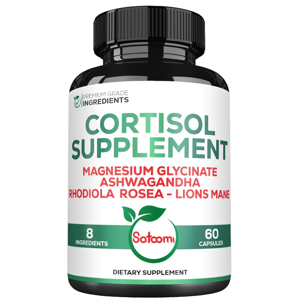 Satoomi 8in1 Cortisol Manager with Magnesium Glycinate, Ashwagandha, Rhodiola Rosea, Lions Mane & More - Cortisol Reducer Supplement Άνδρες & Γυναίκες - 60 Κάψουλες