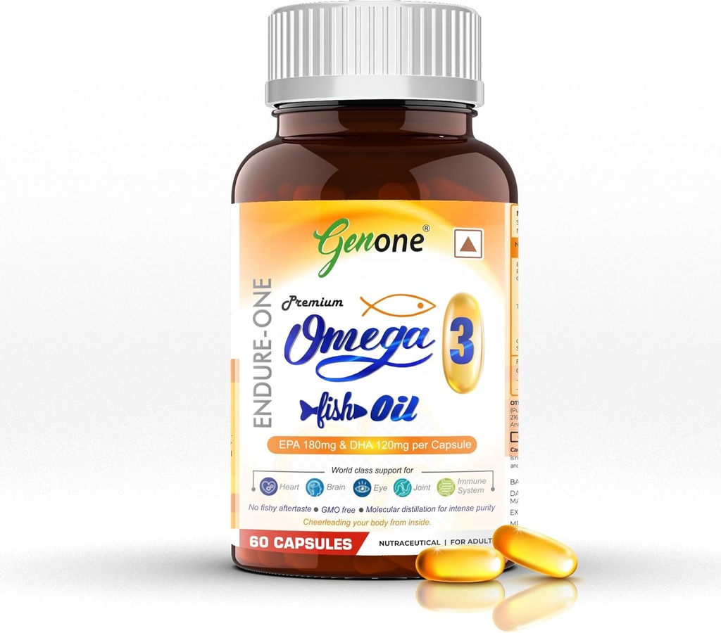 Genone EndureOne Best Omega-3 Καψάκια ιχθυελαίου για τον εγκέφαλο, την καρδιά, τα μάτια, και αρθρώσεις Υγεία (Άντρες & Γυναίκες) 60 Softgels