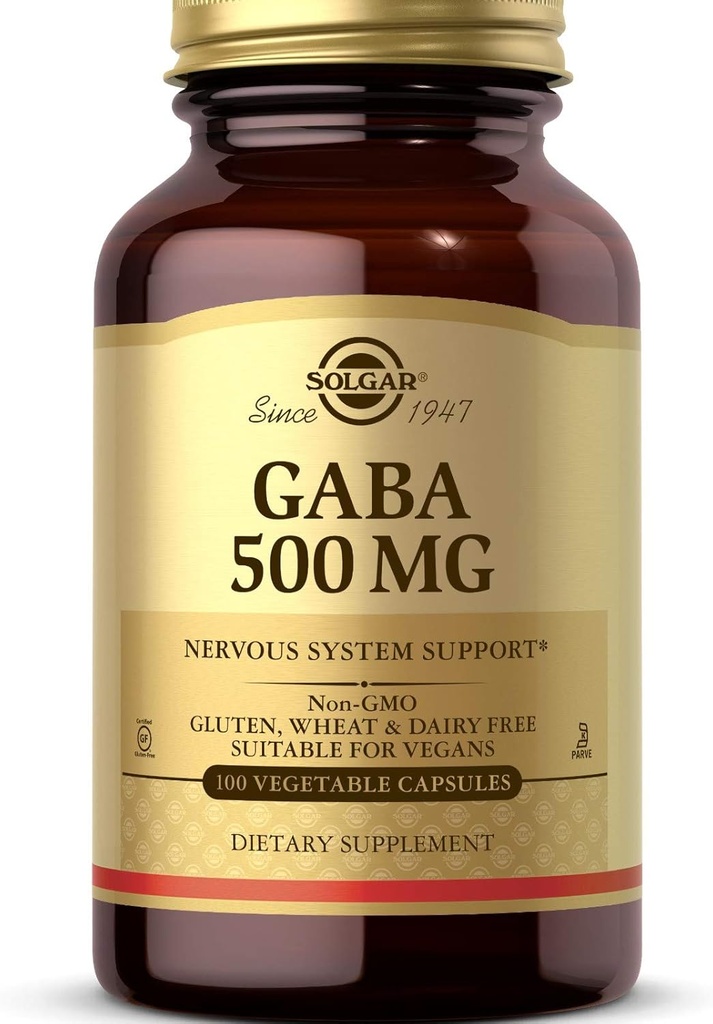 Solgar GABA 500 mg, 100 κάψουλες λαχανικών - Relaxation & Νευρικό Σύστημα Υποστήριξη - Amino Acid - Μη ΓΤΟ, Vegan, Χωρίς γλουτένη, Χωρίς γαλακτοκομικά, Kosher - 100 Σερβιέτες