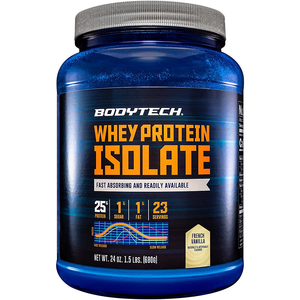 BodyTech Whey Protein Isolate Powder, Γαλλική Βανίλια Γεύση, 25g Πρωτεΐνη ανά Σερβίρισμα, Υψηλή συμπυκνωμένη πρωτεΐνη σκόνη με Αμινοξέα & BCAAs για άνδρες και γυναίκες, Χωρίς γλουτένη, 1,5 lb, 23 Servings