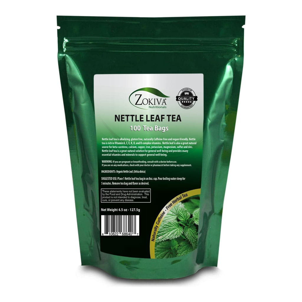 Zokiva Διατροφικές - Τσάι Nettle Leaf Τσάι Τσάι Mega Pack - 100 Premium Ποιότητα Βολικό Βιολογικό Τσάι Τσάι Τσάι Τσάι Τσάι - Χωρίς καφεΐνη και Vegan-friendly Σε ένα Resealable Stand Up Zip Lock Pouch