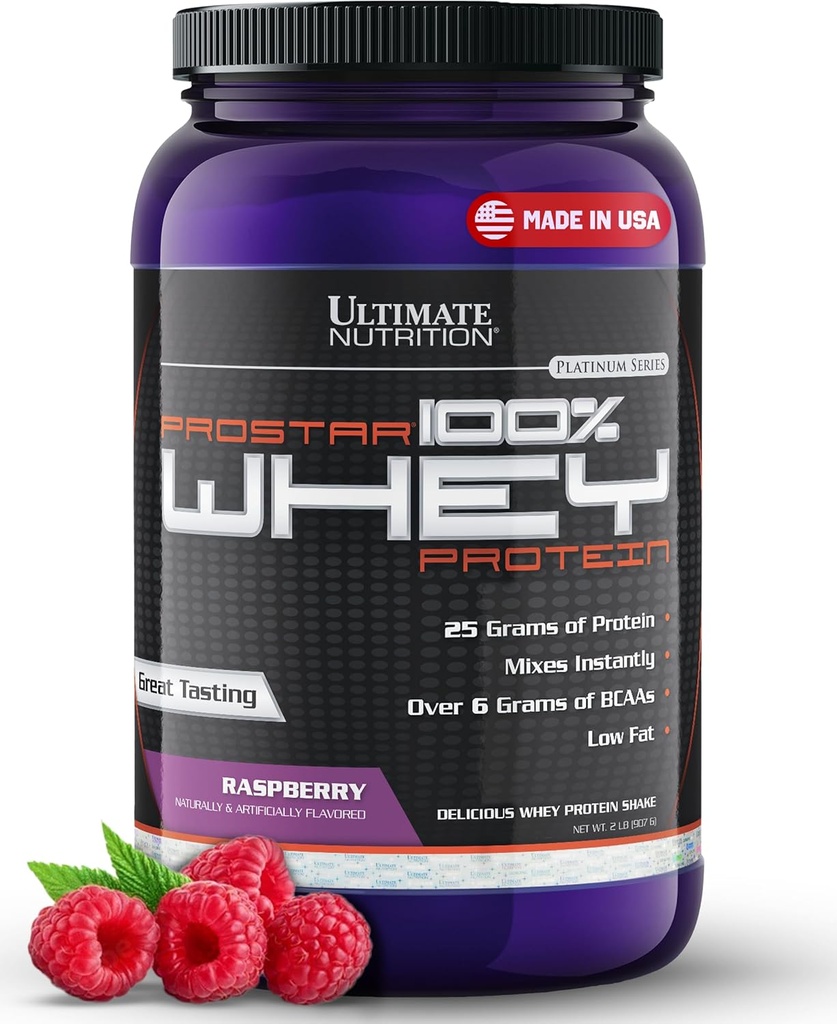 Ultimate Διατροφή Prostar Whey Protein Powder Isolate, Raspberry - χαμηλή υδατανθράκων, υψηλής πρωτεϊνικής σκόνης Shake για μυϊκή αύξηση & αποκατάσταση - χαμηλό νάτριο, χαμηλής περιεκτικότητας σε λιπαρά & Keto Φιλικό - 2 lbs Tub