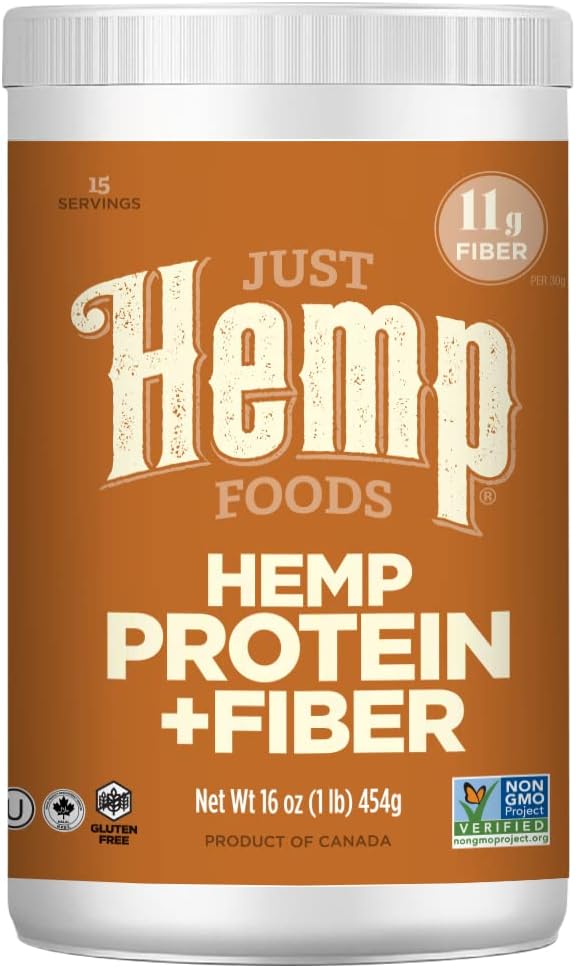 Just Hemp Foods Hemp Protein Powder Plus Fiber, Μη ΓΤΟ Επαληθευμένο με 11g Πρωτεΐνη & 11g Fiber per Serving, 16 oz - Συσκευασία May Vary