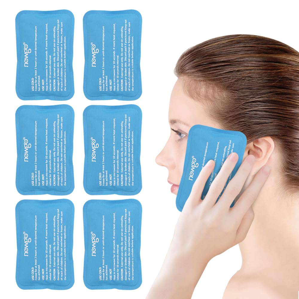 NEWGO Mini Ice Packs (6 Πακέτα) Gel Ψυχρές συσκευασίες για τραυματισμούς Επαναχρησιμοποιήσιμες, Face Ice Pack για Χειρουργική Προσώπου, Δόντια Πόνος, Κουρασμένα Μάτια, Παιδικά Boo Boos, Μώλωπες, Πονοκέφαλοι,Φουρητό 4.5"X 3.2" Μπλε