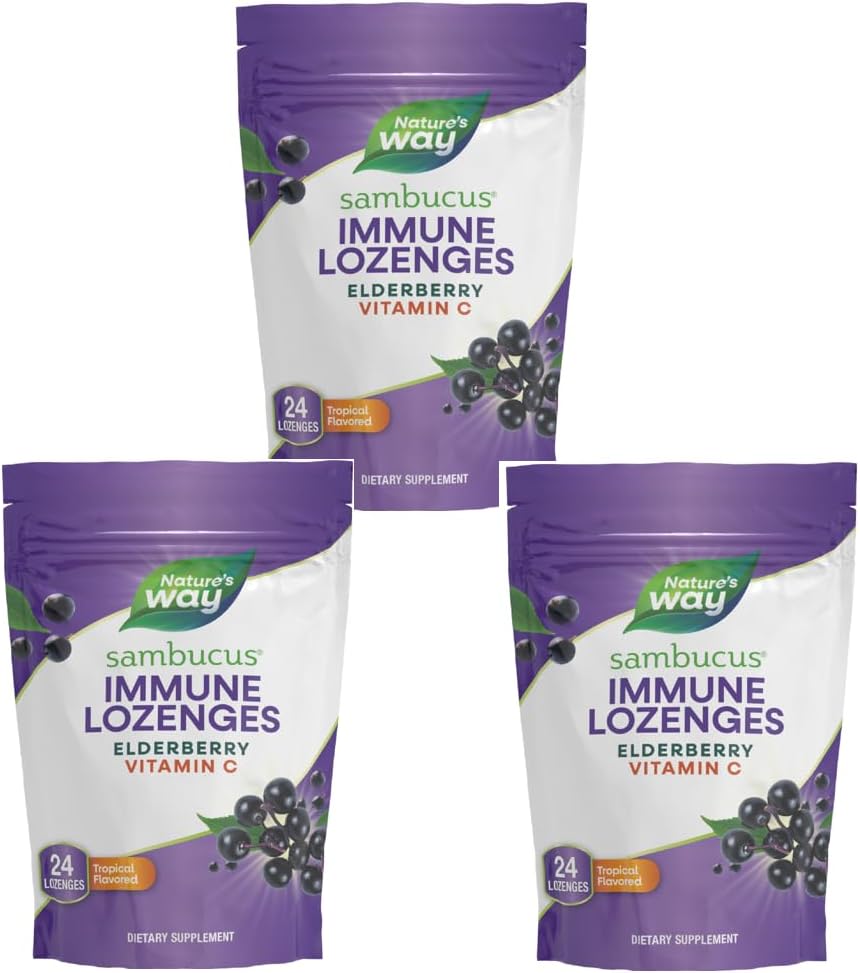 Τρόπος της φύσης Sambucus Immune Lozenges, Υψηλής ισχύος Βιταμίνη C, Elderberry, 24 Tropical Flavored Lozenges (Packing May Vary)
