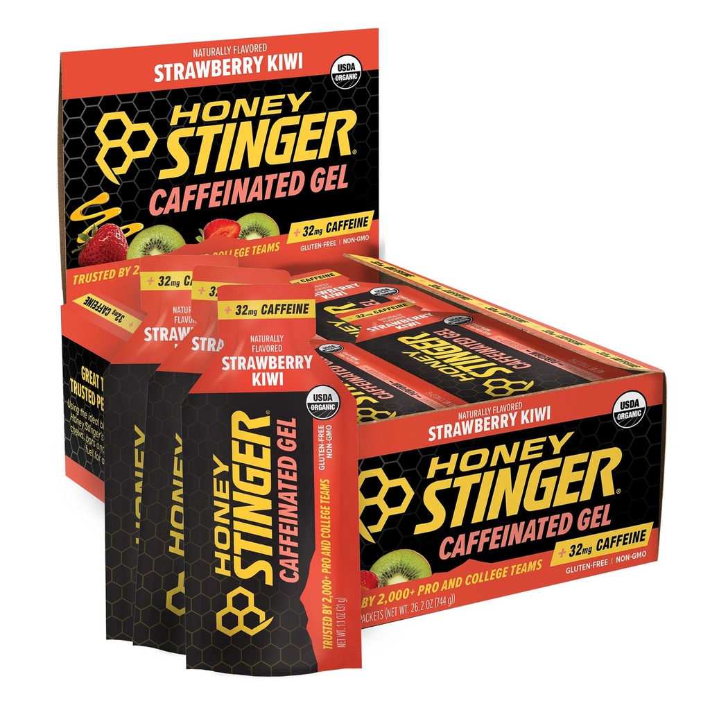 Μέλι Stinger Φράουλα Kiwi Ενέργεια Gel, καφεΐνη & Χωρίς γλουτένη με βιολογικό μέλι, για άσκηση, τρέξιμο και απόδοση, Αθλητική διατροφή για το σπίτι & γυμναστήριο, προ και μέση προπόνηση, 24 Πακέτο