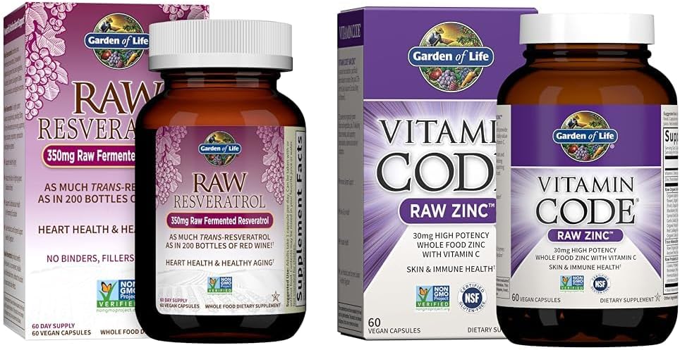 Κήπος της ζωής Heart Resveratrol συμπλήρωμα & συμπληρώματα ψευδαργύρου 30mg υψηλής ισχύος Ακατέργαστος ψευδάργυρος και βιταμίνη C Multimineral συμπλήρωμα