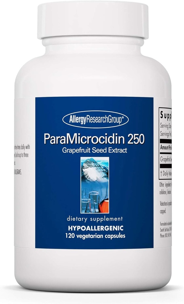 Ομάδα Έρευνας Αλλεργίας ParaMicrocidin 250 συμπλήρωμα - Grapefruit Seed Extract 500mg, Υποστηρίζει τη μεταβολική λειτουργία, Μόλυνση Δωρεάν, Χορτοφαγικές κάψουλες - 120 Count