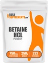 BulkSupplements.com Betaine HCl Powder - Συμπλήρωμα υδροχλωρικού βεταΐνης, Digestive Support - Χωρίς γλουτένη, 750mg ανά Σερβίρισμα, 250g (8,8 oz) (πακέτο του 1)