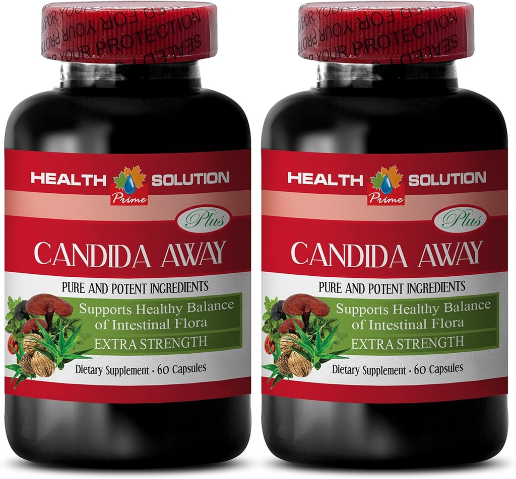 Φυσικό χάπι Detox - Candida Away Plus - Candida Quick Cleanse - Υποστήριξη Candida - Κάψουλες Υποστήριξης Candida - Candida Cleanse Επιπλέον δύναμη - Candida Overgrowth - 2 μπουκάλια 120 κάψουλες