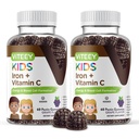 VITEEY Iron for Kids with Vitamin C - Υποστηρίζει την ενέργεια, τη σύνθεση κυττάρων αίματος, Blood Builder Anemia Kids Iron Supplements - Vegan, Gelatin Free, Gluten Free - Νόστιμο Cheastable Grape Flavored Gummy