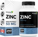 Renew Actives Zinc Supplements 50MG per Serving - Essential for Immune Health, Strong Bones & Promotion Healthy Hair, Nails & Glawing Skin for Daily Use - Made in Canada - 250 Tablets