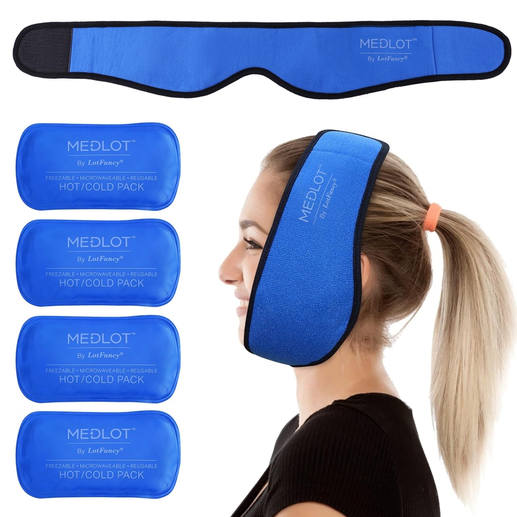 LotFancy Face Ice Pack Wrap για TMJ, Σοφία Δόντια, με 4 Reuseable Ζεστό Ψυχρή Θεραπεία Gel Packs, Πόνος ανακούφιση για το κεφάλι, στοματική και χειρουργική προσώπου, Οδοντιατρικά Εμφυτεύματα, Μπλε