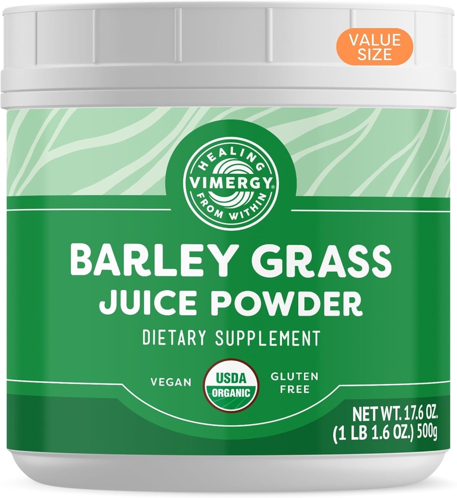 Vimergy Barley Grass Juice Dietary Supplement - 0.8g ανά Σερβίρισμα (625 Σερβιτόρες) – Καθαρή Φόρμουλα Superfood – Προάγει την Καρδιαγγειακή Υγεία* – Βιολογικό, Vegan & Gluten-Free – Μέγεθος Αξίας 500g