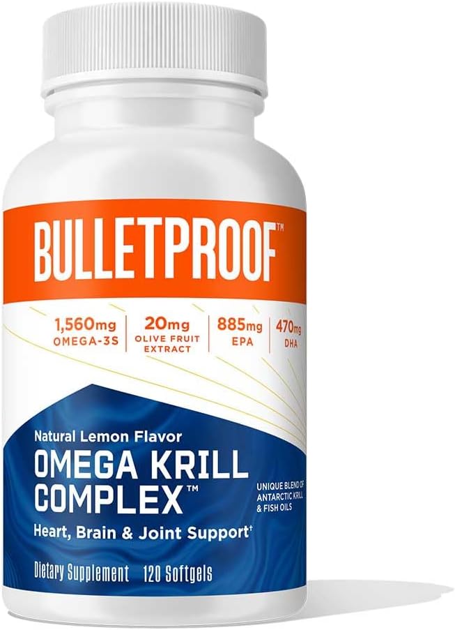 Bulletproof Lemon-Flavored Omega Krill Complex Softgels, 120 Count, Fish Oil Supplement for Brain and Heart Health