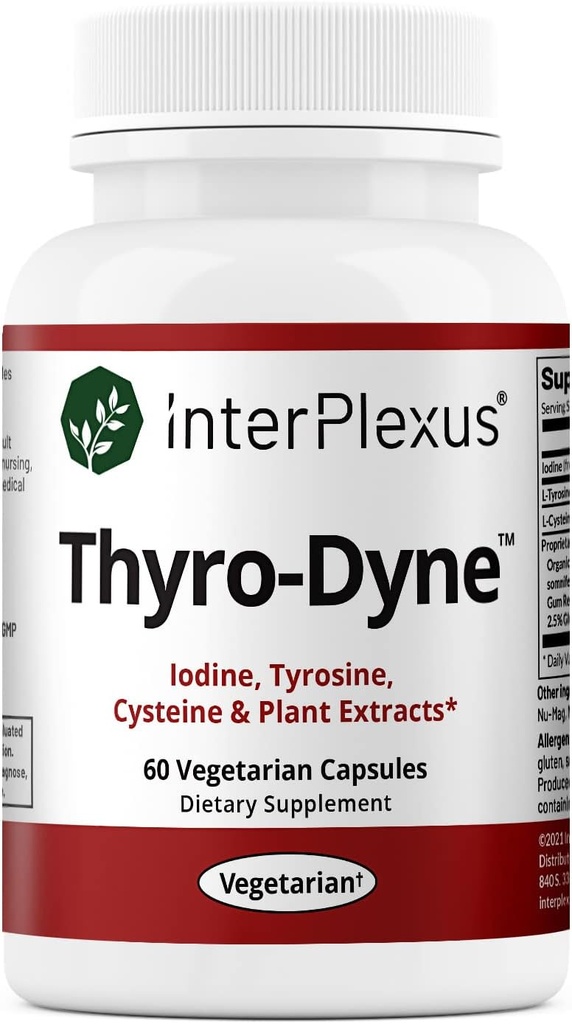 InterPlexus Thyro-Dyne - Iodine, Tyrosine & Plant Extracts for Thyroid Support- Gluten Free, Dairy Free, Soy Free - 60 Capsules (30 Servings)
