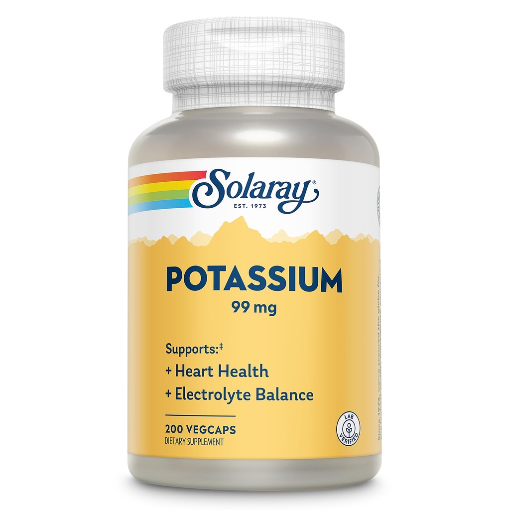 Solaray Κάλιο 99 mg - Ηλεκτρολυτική Υπόλοιπο Φόρμουλα - Συμπλήρωμα Καλιολίου για Ηλεκτρολυτές, Αγγειακή και Καρδιολογική Υγεία - Εγγύηση επιστροφής χρημάτων 60 ημερών, Εργαστήριο Επαληθευμένο, 200 Υπηρεσίες, 200 VegCaps