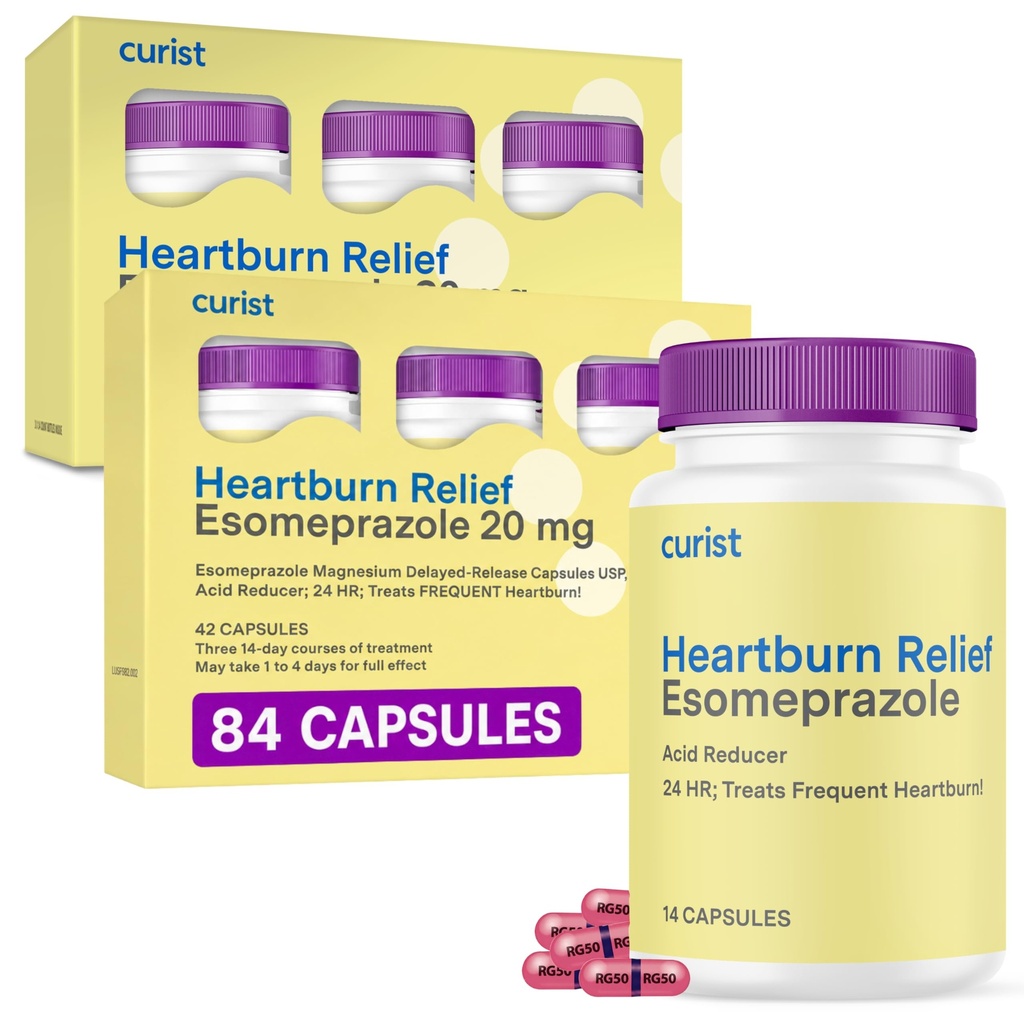 Curist Esomeprazole 20mg Κάψουλες Καθυστέρηση- Απαλλαγή 84 Count - Acid Reflux Medicine for Heartburn Relief - Δύο συσκευασίες των 42 Κάψουλων Κόμης (84 Σύνολο) - Acid Reflux Relief