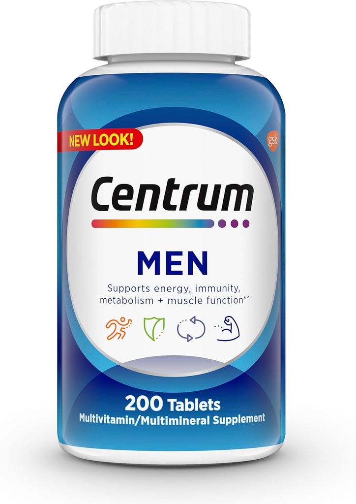 Centrum Multivitamin για άνδρες, Multivitamin / Multimineral συμπλήρωμα με βιταμίνη D3, Β Βιταμίνες και Αντιοξειδωτικά, Χωρίς γλουτένη, μη ΓΤΟ Συστατικά - 200 Count