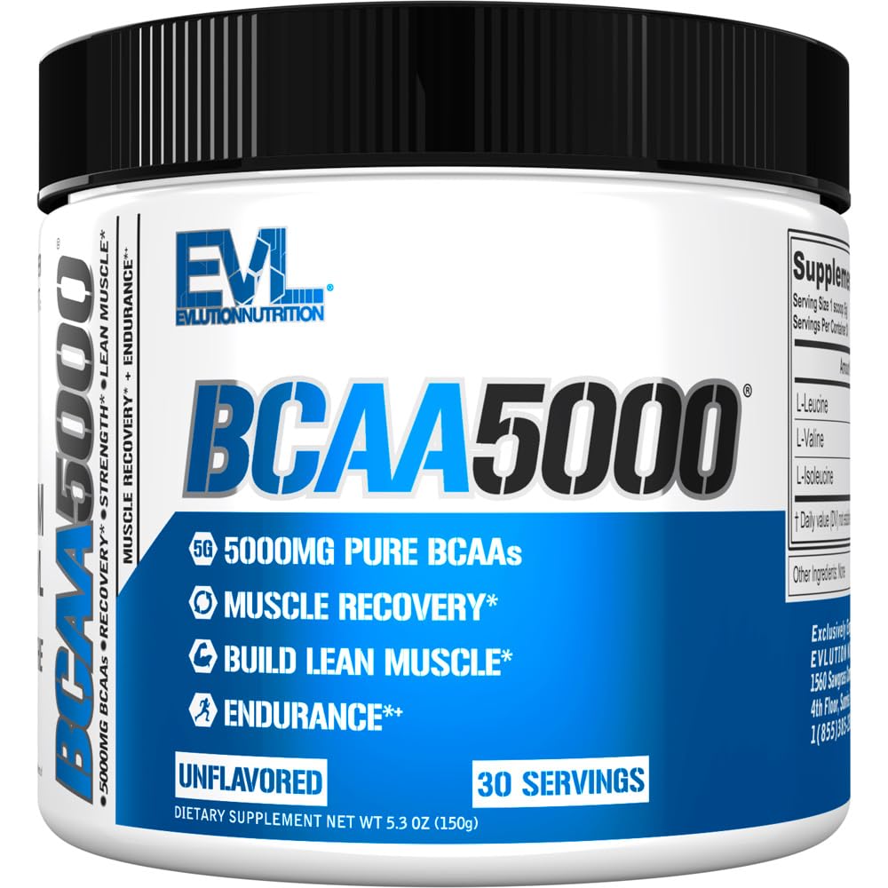 Evlution EVL BCAAs Amino Acids σε σκόνη - BCAA Powder Post Workout Recovery Drink and Stim Free Pre Workout Energy - 5g Διακλαδισμένη Αλυσίδα Amino Acids συμπλήρωμα για τους άνδρες - Χωρίς γεύση