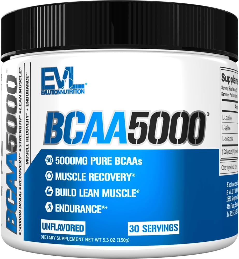 Evlution EVL BCAAs Amino Acids σε σκόνη - BCAA Powder Post Workout Recovery Drink and Stim Free Pre Workout Energy - 5g Διακλαδισμένη Αλυσίδα Amino Acids συμπλήρωμα για τους άνδρες - Χωρίς γεύση