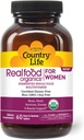 Country Life Realfood Organics Γυναικεία Πολυβιταμίνη – USDA Organic, Vegan, Gluten-free – 1.300mg Ζυμωμένα Ολόκληρα Τρόφιμα, Βιταμίνες D, E, B, Folate & Biotin – Daily Energy & Beauty – 60 Tablets
