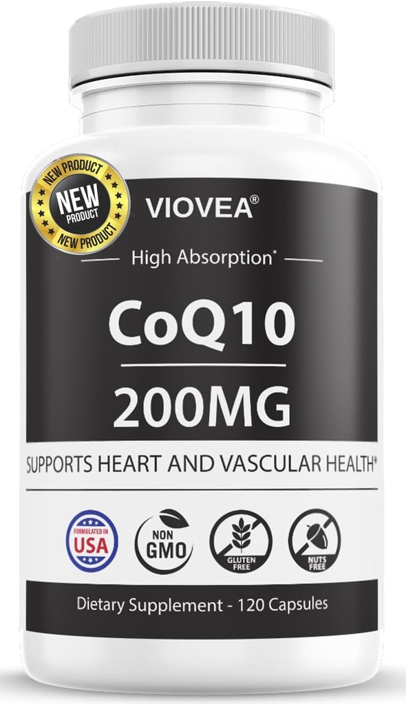 CoQ10 - Κατασκευασμένη στις ΗΠΑ, 120 κάψουλες, 200mg (4-μηνιαία προσφορά), Ultra υψηλής απορρόφησης συμπολυμερές Q10 συμπλήρωμα - Αντιοξειδωτικό για την καρδιά, την αγγειακή υγεία και την ενέργεια Boost
