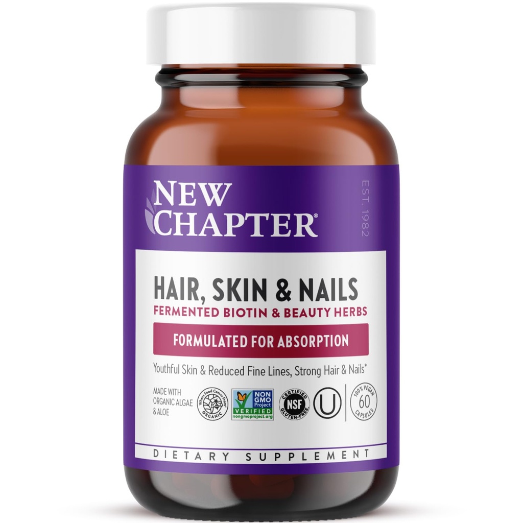 Νέο κεφάλαιο Biotin συμπλήρωμα, Vegan δέρμα μαλλιών και νυχιών Βιταμίνες με ζύμωση βιοτίνη + Ασταξανθίνη - 60 κόμης