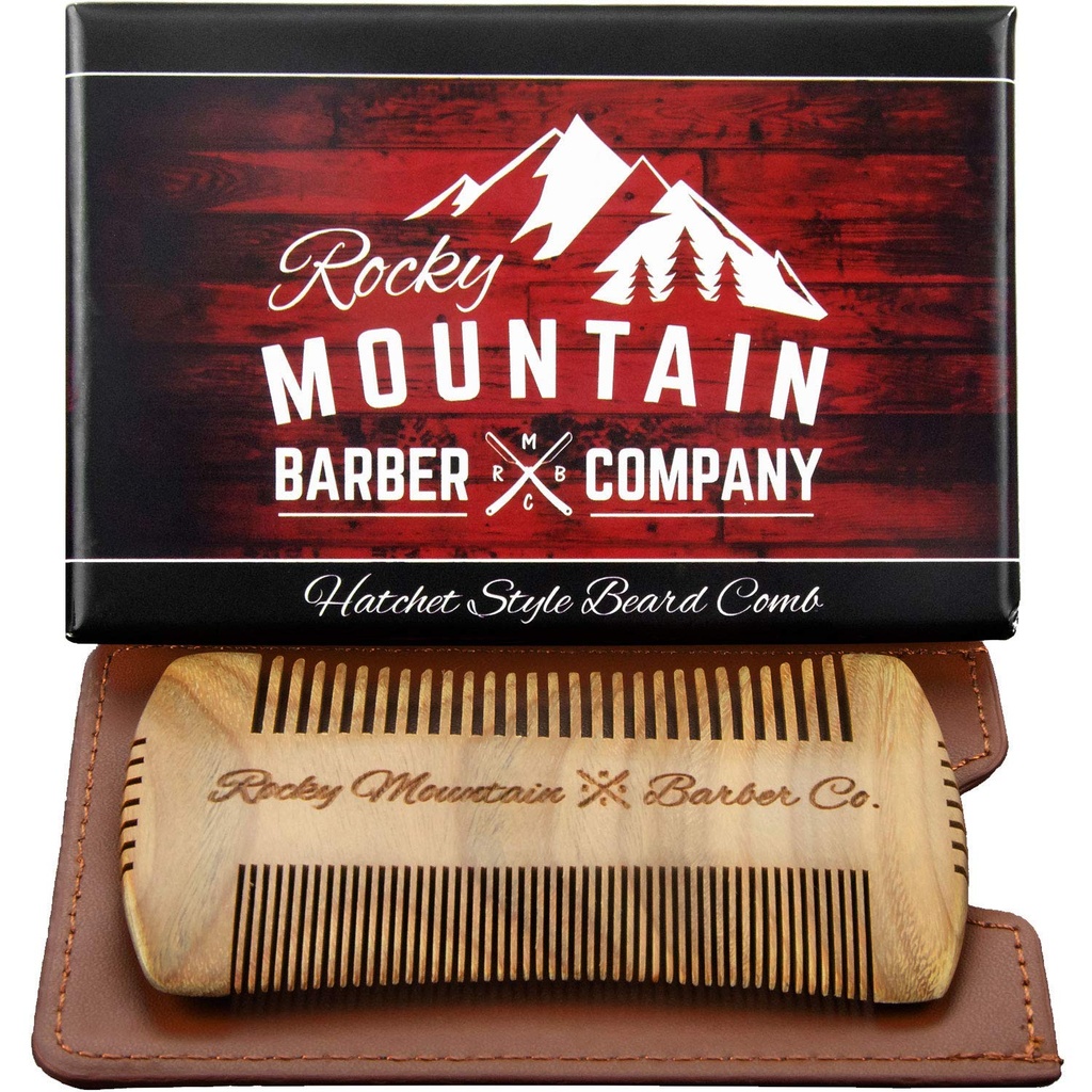 Beard Comb - Σανδαλόξυλο φυσικό στυλ Hatchet για τα μαλλιά - Anti-Static & No Snag, Χειροποίητο ευρύ & λεπτό πινέλο κόντευμα των δοντιών Best for Beard & Moustache with Carrying Case Pouch