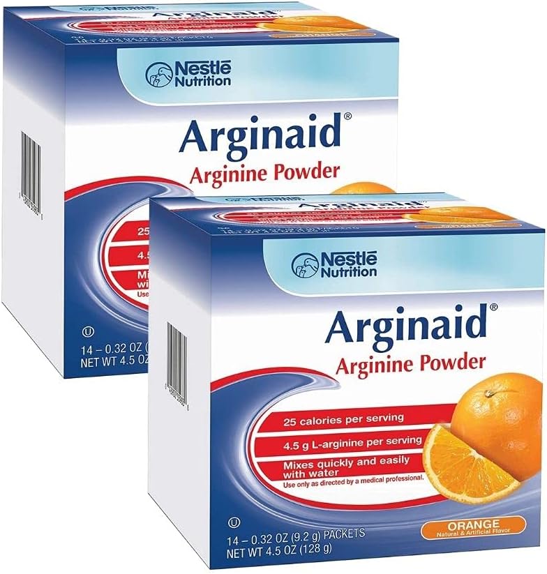 Arginaid Arginine Powder Drink Mix, Orange - Διατροφικές Ανάγκες για Φροντίδα Τραυμάτων - 0,32 OZ Packets (14 CT/Pack) (Διατροφή των 2)
