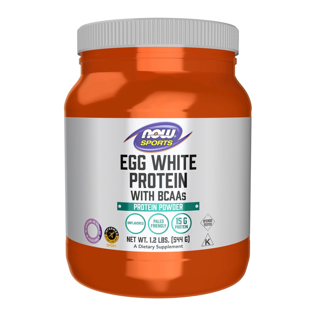 NOW Τρόφιμα Αθλητική Διατροφή, Αυγό Λευκή Πρωτεΐνη, 16 g Με BCAAs, Άγευστη Σκόνη, 1,2-Pound
