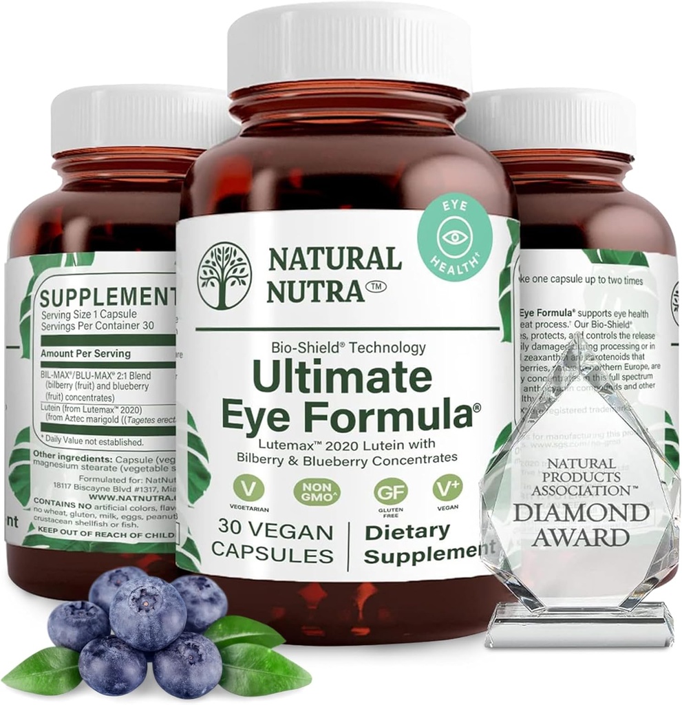 Natural Nutra Ultimate Eye Health Supplement - Bilberry & Blueberry Extract Blend for Day and Night Vision Support, Promotes Color Perception & Eye Clarity - Non-GMO, Vegan - 30 Κάψουλες (Pack of 2)
