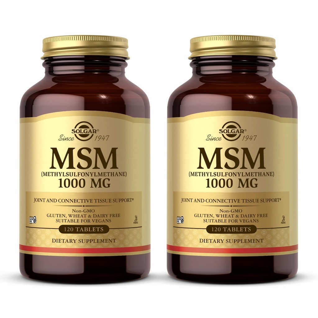 Solgar MSM 1000 mg - 120 δισκία, συσκευασία των 2 - Υποστηρίζει αρθρώσεις & συνδετικό ιστό - μη ΓΤΟ, Vegan, χωρίς γλουτένη, χωρίς γαλακτοκομικά, Kosher - 240 Σύνολο σερβιρίσματος