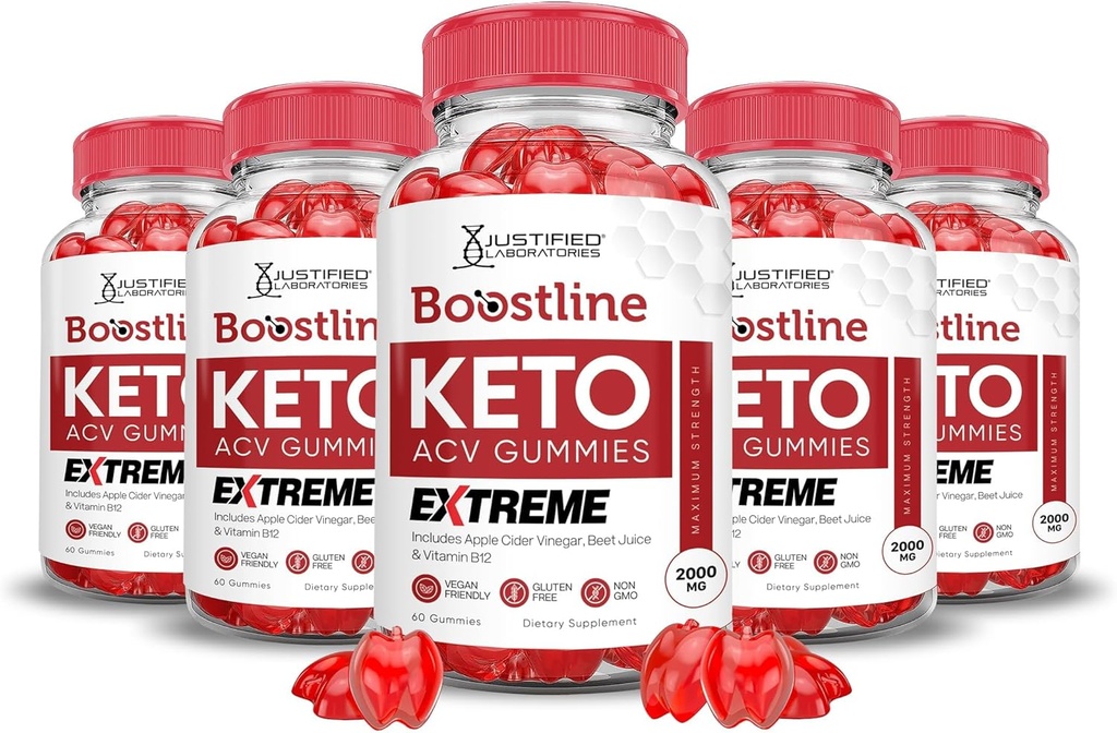 Justified Laboratories (5 Pack Boostline Keto ACV Gummies Extreme 2000MG Boost Line Keto Gummies Apple Cider Vinegar Formed with Pomegranate Beet Buice Powder B12 Vegan Non GMO 300 Gummys