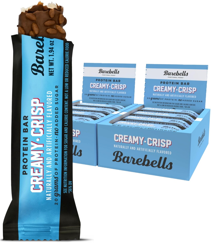 BAREBELLS Protein Bars Creamy Crisp - 12 Count, Pack of 2 - Πρωτεΐνη Σνακ με 20g Υψηλής Πρωτεΐνης - Σοκολάτας Protein Bar με 1g Ολικών Σάκχαρων - Τέλειο για το Go Πρωτεΐνη Σνακ & Πρωτεΐνη Μπαρ