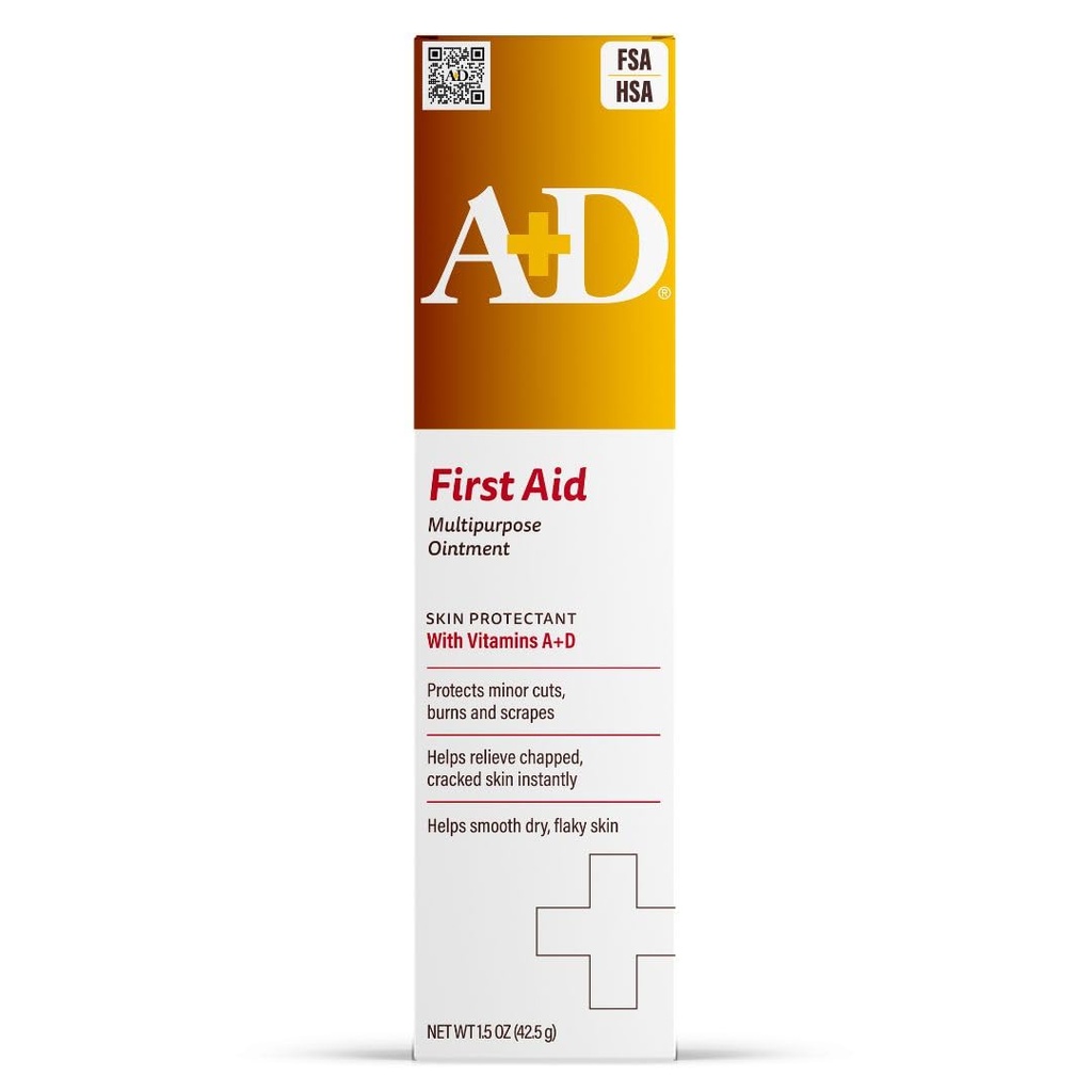 A+D First Aid Healing Aintment - Ενυδατικό Προστατευτικό του δέρματος για στεγνά ραγισμένακούνια, αγκώνες, χέρια και χείλη - Χρήση Μετά το πλύσιμο των χεριών, Συσκευασία Μπορεί Vary, Multicolor – 1,5 oz Tube