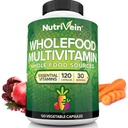 Nutrivein Ολόκληρα τρόφιμα Πολυβιταμίνη για άνδρες και γυναίκες – 120 Vegan Multivitamin Caps για ενήλικες – Καθημερινή ενέργεια, ανοσοποιητική & καρδιακή υποστήριξη – Ακατέργαστα φρούτα & λαχανικά Blend + Β Βιταμίνες - Δεν προορίζονται για παιδιά