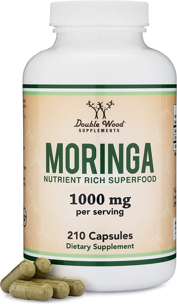 DWS Organic Moringa Κάψουλες 1000mg - Καθαρή σκόνη Moringa για την ενέργεια και την ανοσοποιητική υποστήριξη - Πράσινα Superfood πλούσια σε αντιοξειδωτικά, Ουσιώδεις Βιταμίνες & Αμινοξέα - 105 Vegan Κάψουλες