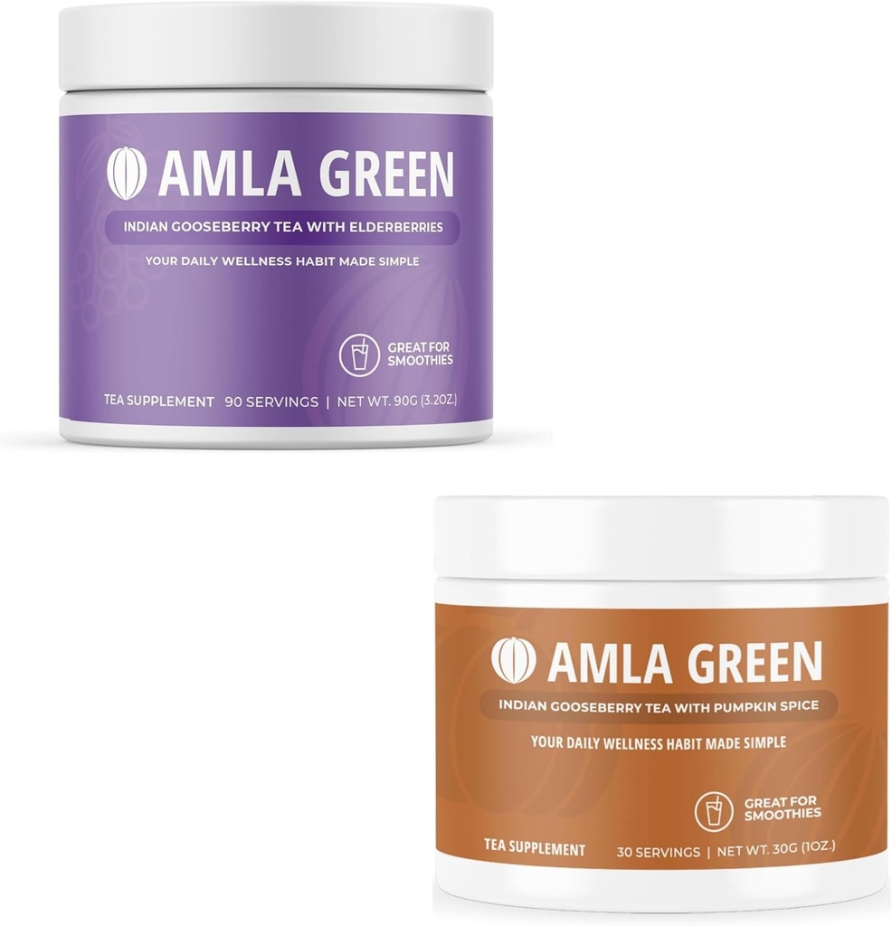 Amla Powder & Green Tea Superfood Supplement, Antioxidant Support, Made with Elderberries (90 μερίδες) & Pumpkin Spice (30 μερίδες), Organic, Vegan